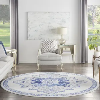 4' X 6' Ivory And Blue Geometric Area Rug