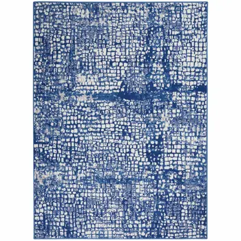 4' X 6' Ivory And Blue Geometric Area Rug
