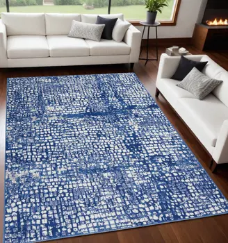 5' X 7' Ivory And Blue Geometric Area Rug