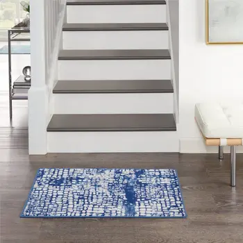 6' X 9' Ivory And Blue Geometric Area Rug