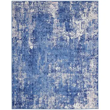 4' X 6' Blue And Ivory Abstract Distressed Area Rug