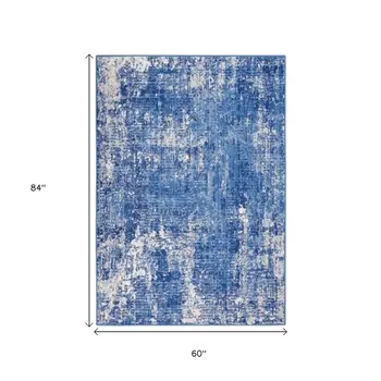 5' X 7' Blue And Ivory Abstract Distressed Area Rug