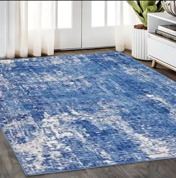 5' X 7' Blue And Ivory Abstract Distressed Area Rug