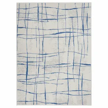 5' X 7' Ivory And Blue Geometric Distressed Area Rug