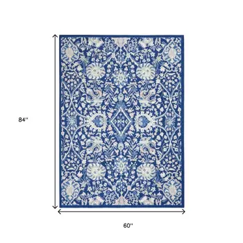 5' X 7' Ivory And Blue Floral Area Rug