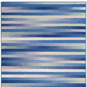4' X 6' Blue And White Striped Distressed Area Rug