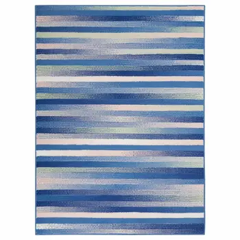 4' X 6' Blue And White Striped Distressed Area Rug
