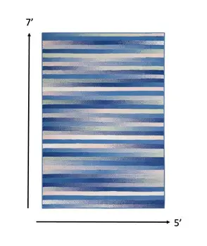 5' X 7' Blue And White Striped Distressed Area Rug