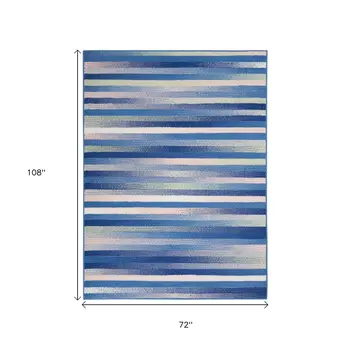 6' X 9' Blue And White Striped Distressed Area Rug