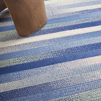 6' X 9' Blue And White Striped Distressed Area Rug