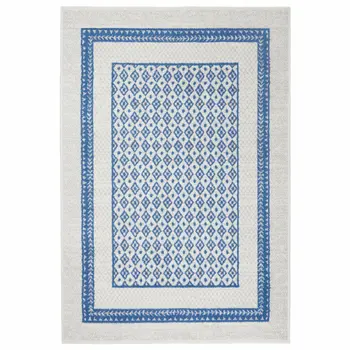 4' X 6' Ivory And Blue Geometric Area Rug