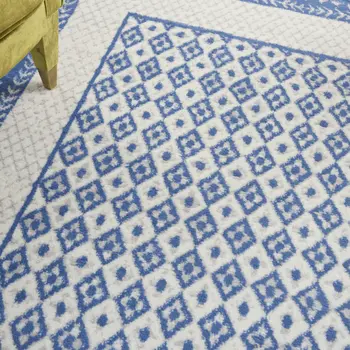 5' X 7' Ivory And Blue Geometric Area Rug