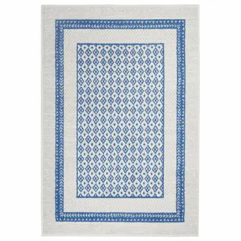 6' X 9' Ivory And Blue Geometric Area Rug