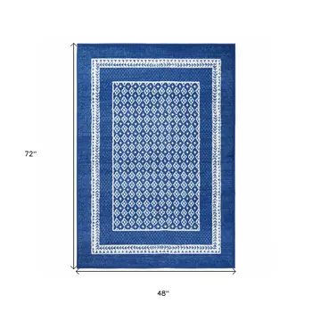 4' X 6' Blue And White Geometric Area Rug