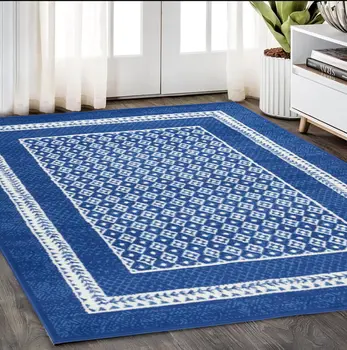 5' X 7' Blue And White Geometric Area Rug