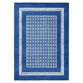 5' X 7' Blue And White Geometric Area Rug