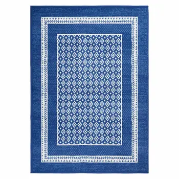 5' X 7' Blue And White Geometric Area Rug