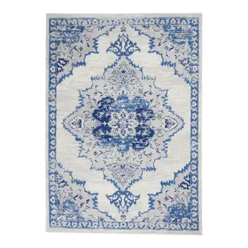 4' X 6' Ivory And Blue Medallion Area Rug