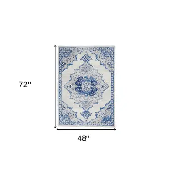 4' X 6' Ivory And Blue Medallion Area Rug