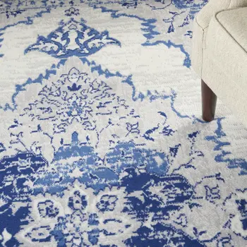4' X 6' Ivory And Blue Medallion Area Rug