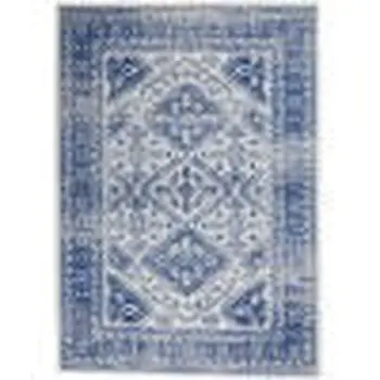 4' X 6' Ivory And Blue Geometric Distressed Area Rug