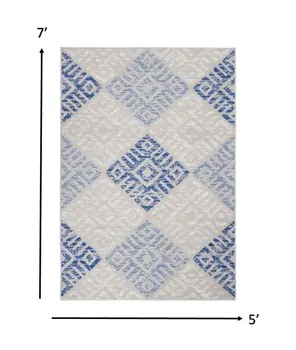 5' X 7' Blue And Gray Geometric Area Rug