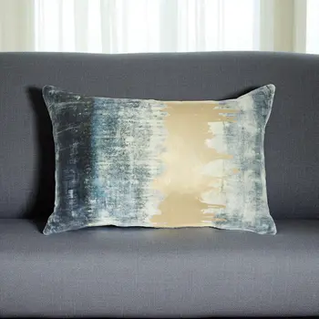 Glamorous Teal Lumbar Pillow With Metallic Gold Accents
