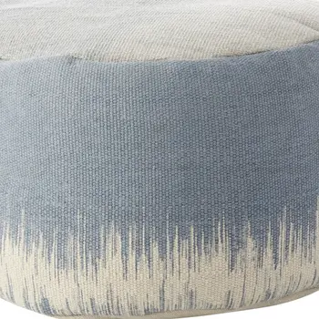 20" Blue and White Round Abstract Pouf Ottoman