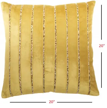 20" Glam Gold Striped Velvet Throw Pillow With Sequins