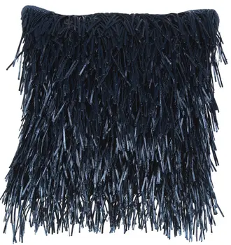 20" Navy Blue Textured Throw Pillow with Fringe