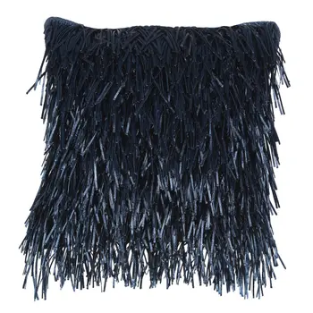 20" Navy Blue Textured Throw Pillow with Fringe