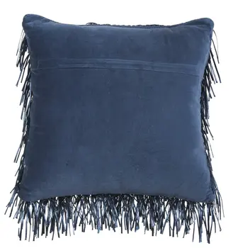 20" Navy Blue Textured Throw Pillow with Fringe