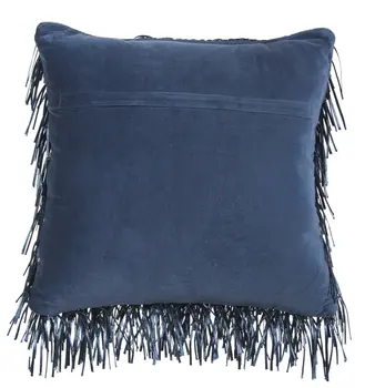 20" Navy Blue Textured Throw Pillow with Fringe