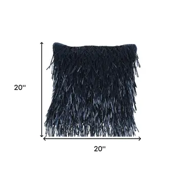 20" Navy Blue Textured Throw Pillow with Fringe