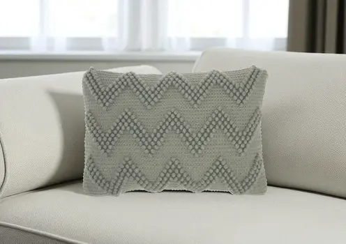 14" X 20" Light Gray Chevron Cotton Blend Lumbar Throw Pillow With Texture