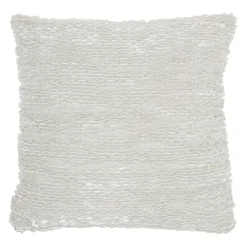 20" White Striped Cotton Blend Throw Pillow