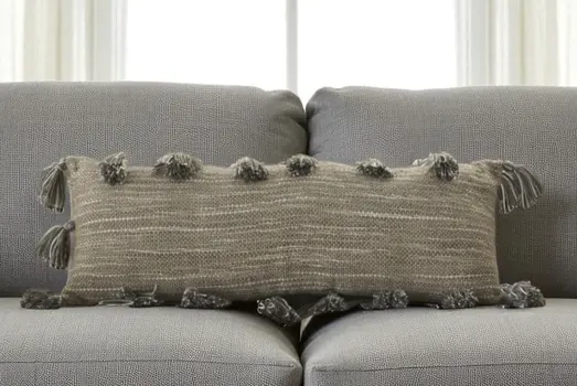 13" X 33" Gray Polyester Blend Throw Pillow With Tassels