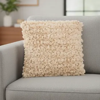 Loose Luscious Shag Beige Throw Pillow