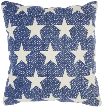 20" Ivory And Navy Blue Stars Cotton Throw Pillow