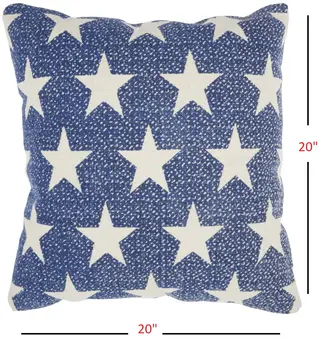 20" Ivory And Navy Blue Stars Cotton Throw Pillow