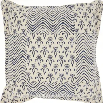 Indigo And Ivory Floral Waves Throw Pillow