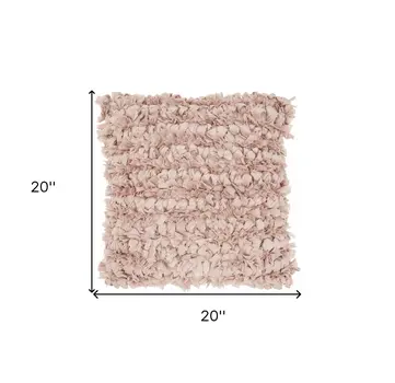 20" Light Pink Cotton Blend Shag Throw Pillow