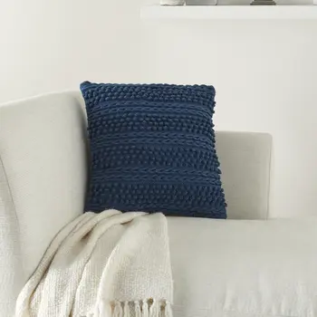 Navy Blue Textured Dots And Stripes Throw Pillow