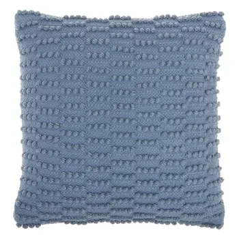 18" Blue Dot And Stripe Polyester and Cotton Blend Throw Pillow With Texture