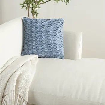 18" Blue Dot And Stripe Polyester and Cotton Blend Throw Pillow With Texture