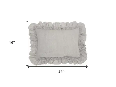 16" X 24" Gray Pillow With Ruffled Edges