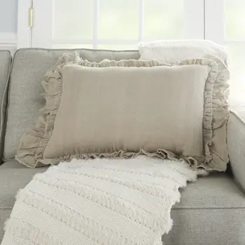 16" Beige Linen Throw Pillow