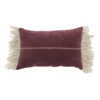 Wide Tasseled Marble Maroon Lumbar Pillow