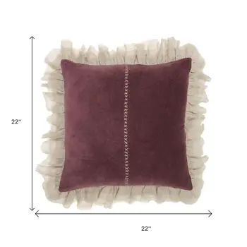 Wide Tasseled Marble Maroon Throw Pillow