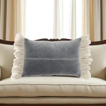 14" X 22" Steel Blue Pillow With Tassels Edges